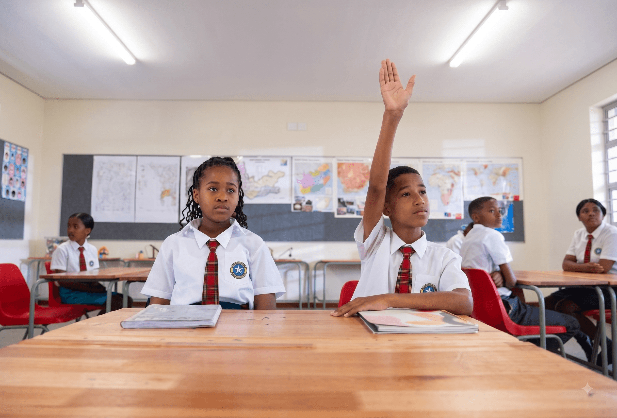 Students in NBSA uniforms engaged in classroom learning